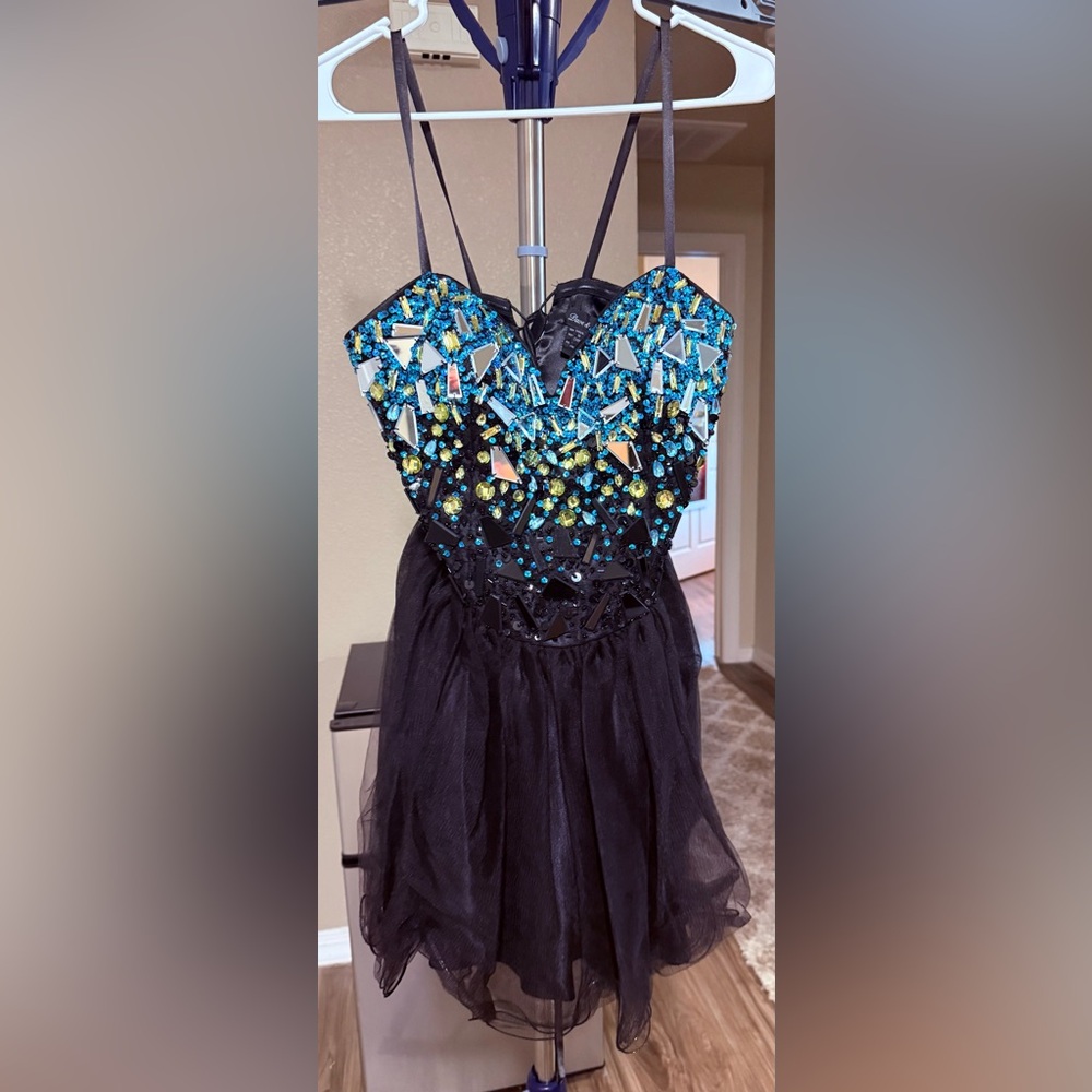 Dave & Johnny Black and Blue Embellished Dress